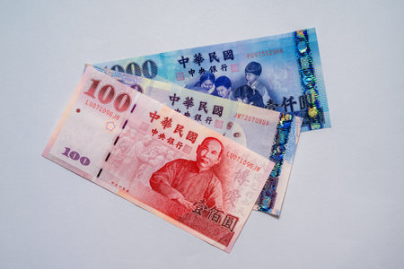 A Large Spread of New Taiwan Dollar Banknotes, Representing Wealth and Financial Concept, Background of New Taiwan Dollarの写真素材