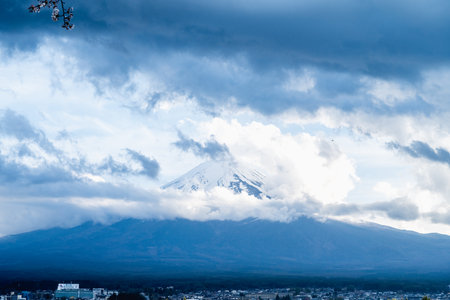 Mount Fuji and clouds in the distanceの写真素材