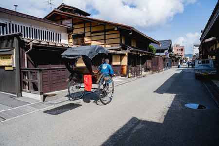 Takayama, Gifu, Japan - APR 17 ,2024: Takayama furuimachinami in Takayama, Gifu, Japan.Human pulled...