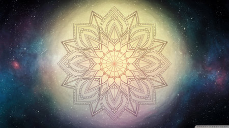 Round mandala on colorful gradient background. Translucent mesh pattern in the form of a mandala....