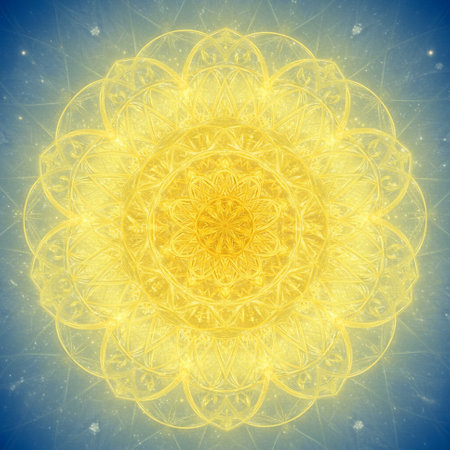 Round mandala on colorful gradient background. Translucent mesh pattern in the form of a mandala. Mandala with floral patterns. Pastel Yoga template. Gradient background with round mandala.の写真素材