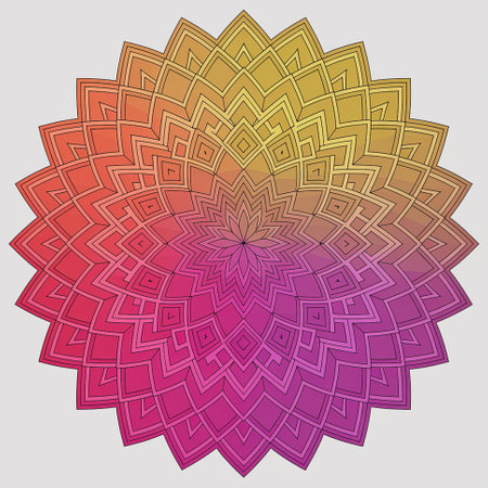 Round mandala on colorful gradient background. Translucent mesh pattern in the form of a mandala. Mandala with floral patterns. Pastel Yoga template. Gradient background with round mandala.の写真素材