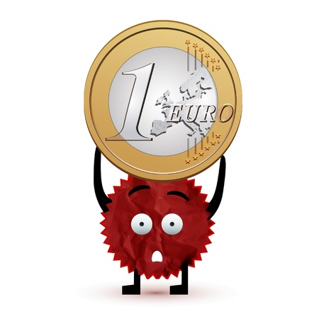 cartoon label holding a one euro coinのイラスト素材