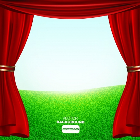 green grass and blue sky with a red show curtainのイラスト素材