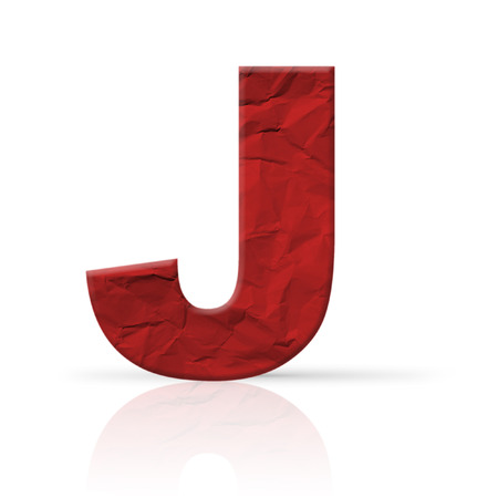 j letter wrinkled red paperの写真素材