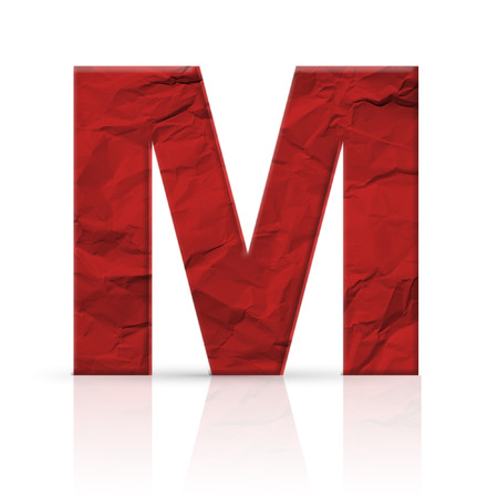m letter wrinkled red paperの写真素材