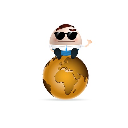 businessman cartoon on earth planet のイラスト素材