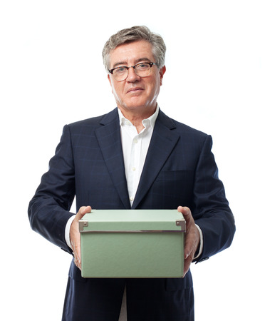 senior cool man with a closed boxの写真素材