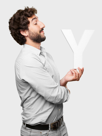 crazy man with a letterの写真素材