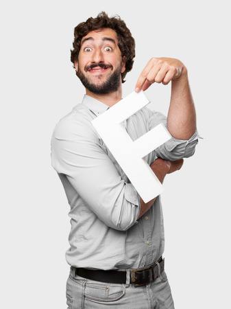 crazy man with a letter Fの写真素材