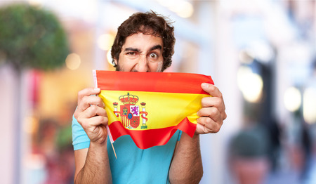 crazy man with spain flagの写真素材