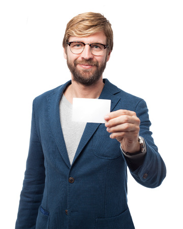 happy businessman with visit cardの写真素材