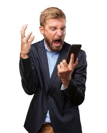 crazy businessman worried expressionの写真素材