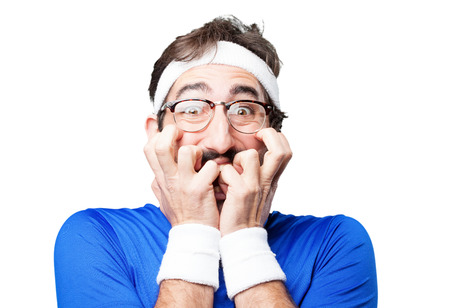 crazy sports man.funny expressionの写真素材