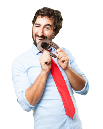 crazy businessman happy expressionの写真素材