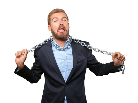crazy businessman worried expressionの写真素材