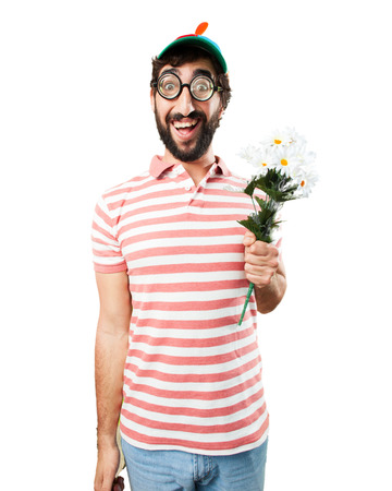 crazy young man surprised expressionの写真素材