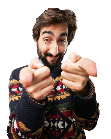 young crazy man happy expressionの写真素材