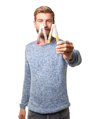 blond hipster man. happy expressionの写真素材