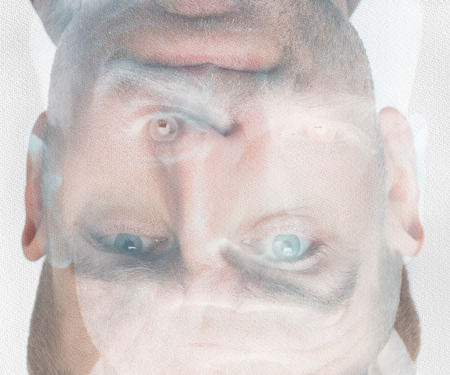 blond man and blue eyes close upの写真素材