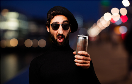 young french artist with beerの写真素材