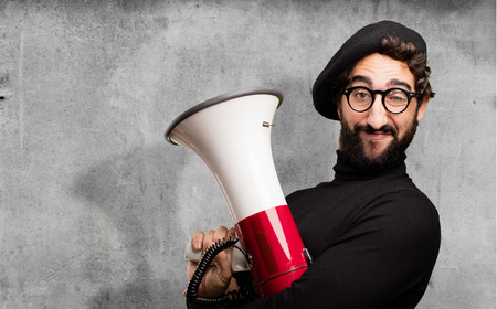 young french artist with a megaphoneの写真素材