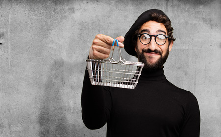 young french artist with shopping basketの写真素材