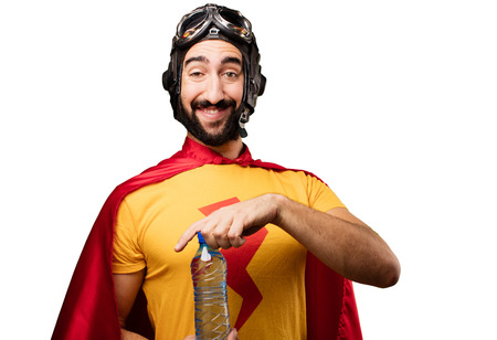 crazy super hero with water bottleの写真素材