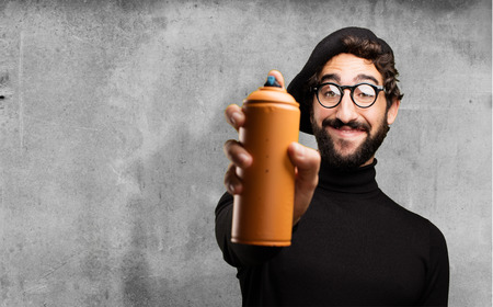 young french artist with spray paintの写真素材