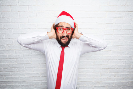 young man gesturing .christmas conceptの写真素材