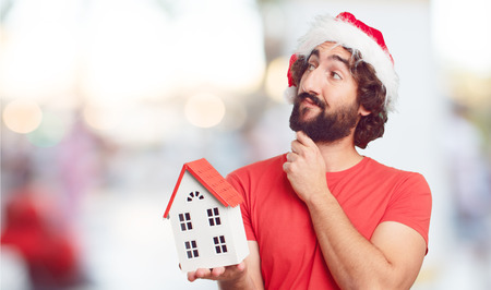 young man santa hat. christmas conceptの写真素材