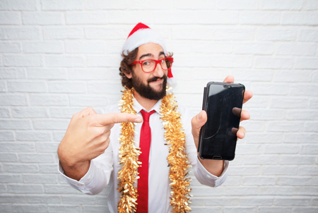 young man gesturing .christmas conceptの写真素材