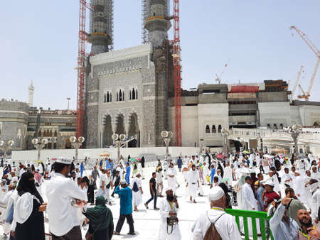 At the Masjid al-Haram in Mecca, pilgrims from all over the world gather in the outer courtyard...