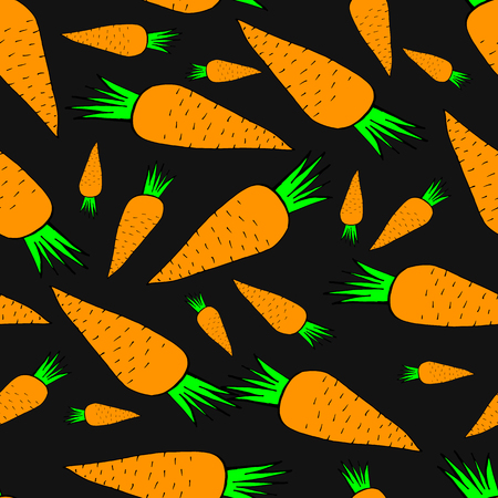 Seamless carrot print on black background. Vector graphics.のイラスト素材