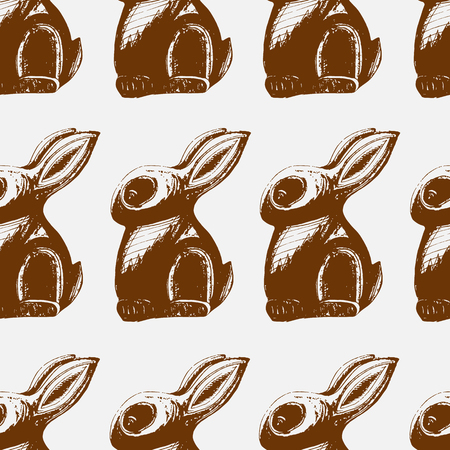 Seamless chocolate hare print on white background.のイラスト素材