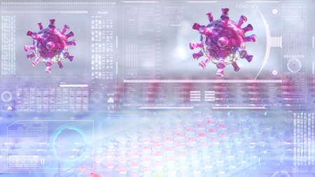 covid-19 virus. science hologram technology analyzing of coronavirus in futuristic laboratory.