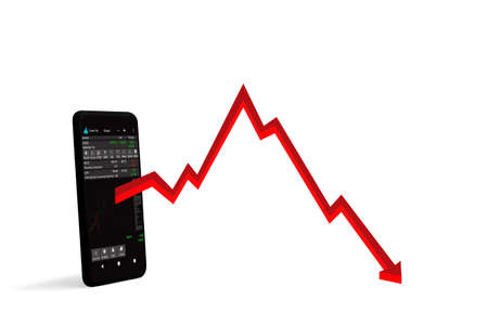 stock exchange down graph with smart phone.