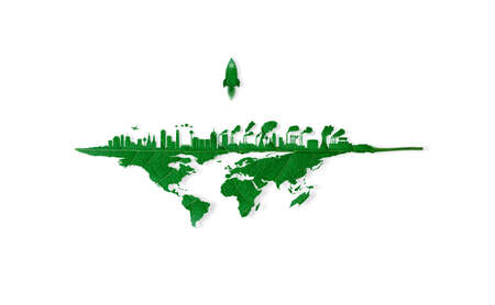 A rocket flying over the earth. To find a new place for the world.The city growth on the earth.Toxic...