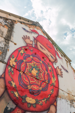 PHUKET THAILAND : MAY 5 : Fantasy drawing many forms walls in the old town of Phuket, Thailand. on May 5,2016のeditorial素材