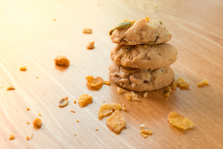 Cereal cookies on a wooden tableの写真素材