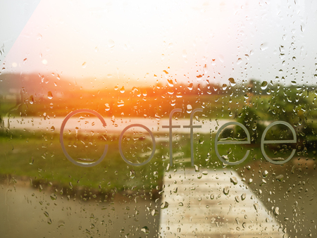 text coffee on the mirror coffee shopの写真素材