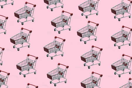 top view Many trolleys  on the pink floor.の写真素材