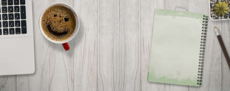 top table smile coffee and working areaの写真素材