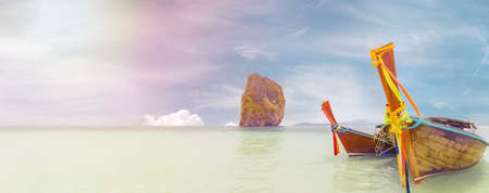 panorama Long boat and tropical beach, Andaman Sea, Thailand