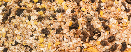 closeup top view muesli background.の写真素材