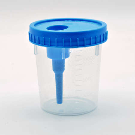 Urinalysis containers, isolated on white background