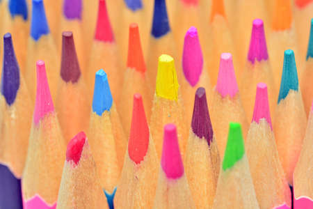 Details of colored pencil tips, isolated on white backgroundの写真素材