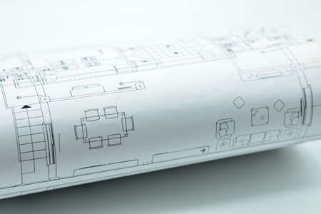 Detail of a rolled architectural planの写真素材