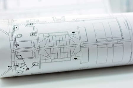 Detail of a rolled architectural plan