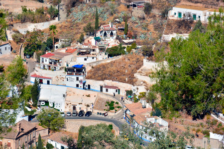 Neighborhood of the Sacromonte caves in Granada, Spainの写真素材